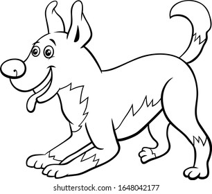 Black and White Cartoon Illustration of Funny Playful Dog Comic Animal Character Coloring Book Page