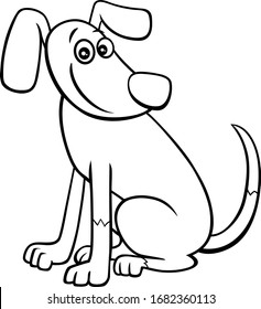 Black and White Cartoon Illustration of Funny Dog or Puppy Comic Animal Character Coloring Book Page