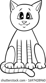 Black and White Cartoon Illustration of Funny Cat or Kitten Comic Animal Character Coloring Book Page