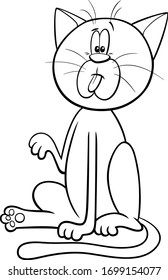 Black and White Cartoon Illustration of Funny Startled Gray Cat or Kitten Comic Animal Character Coloring Book Page