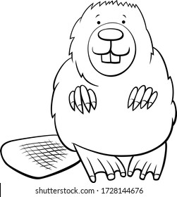 Black and White Cartoon Illustration of Funny Beaver Wild Animal Character Coloring Book Page