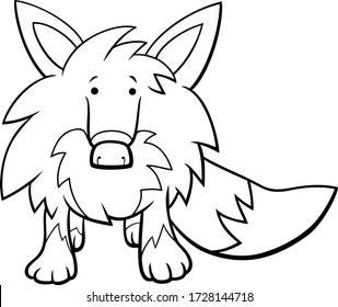 Black and White Cartoon Illustration of Funny Fox Wild Animal Character Coloring Book Page