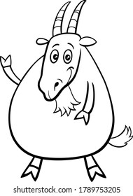 Black and White Cartoon Illustration of Funny Goat Farm Animal Comic Character Coloring Book Page