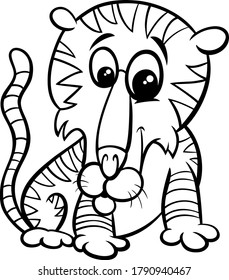 Black and White Cartoon Illustration of Funny Tiger Wild Animal Comic Character Coloring Book