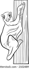 Black and white cartoon illustration of funny fluing lemur or colugo animal character coloring book page