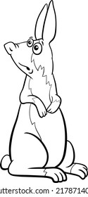 Black and white cartoon illustration of funny dwarf rabbit comic animal character standing up coloring page