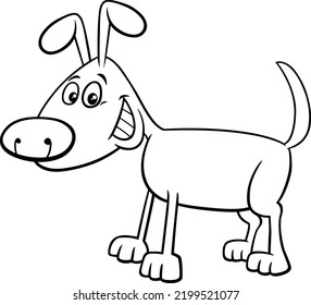 Black and white cartoon illustration of funny dog comic animal character coloring page