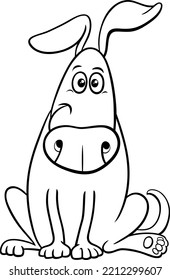 Black and white cartoon illustration of funny dog comic animal character coloring page