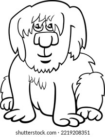 Schwarz-Weiß-Cartoon-Illustration von lustig braunem Shaggy-Hund Comic-Tiercharakter-Farbseite