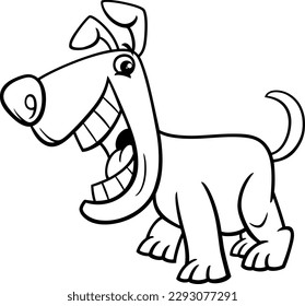 Black and white cartoon illustration of funny dog comic animal character coloring page