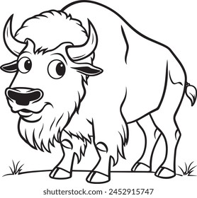 ilustración de dibujos animados en blanco y negro de bisonte divertido o toro