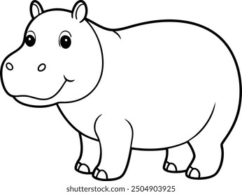 Black and White Cartoon Illustration of Funny Hippo Animal for Coloring Book