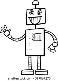 Black and White Cartoon Illustration of Funny Robot Fantasy Character Coloring Book