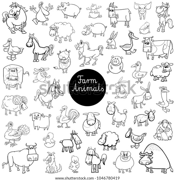 Black White Cartoon Illustration Funny Farm Stock Vector (Royalty Free ...