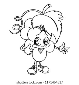 Black and White Cartoon Illustration of Grapes. Cute Fruit Coloring Page. Vector Illustration of Grape Mascot Character