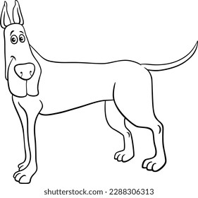 Black and white cartoon illustration of Great Dane purebred dog animal character coloring page