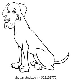 Black and White Cartoon Illustration of Great Dane Purebred Dog