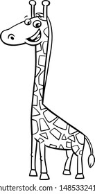 Black and White Cartoon Illustration of Happy Giraffe Animal Character Coloring Book