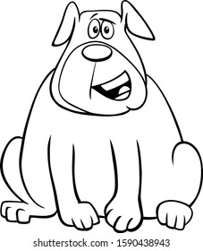 Black and White Cartoon Illustration of Happy Overweight Dog Comic Animal Character Coloring Book Page