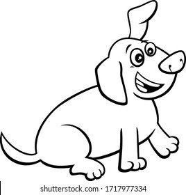 Black and White Cartoon Illustration of Happy Playful Puppy Comic Animal Character Coloring Book Page