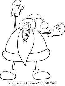 Black and White Cartoon Illustration of Happy Santa Claus Christmas Character Coloring Book Page