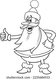 Black and white cartoon illustration of happy Santa Claus character on Christmas time coloring page