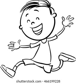 Black and White Cartoon Illustration of Happy Preschool or Elementary School Age Boy Coloring Book