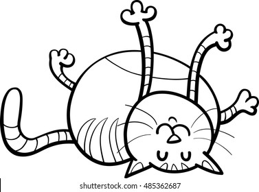 Black and White Cartoon Illustration of Happy Cat Coloring Book