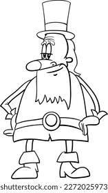 Black and white cartoon illustration of Leprechaun character on Saint Patrick Day coloring page