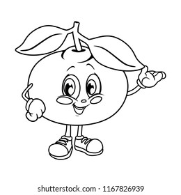 Black and White Cartoon Illustration of a Mandarin. Cute Fruit Coloring Page. Vector Illustration of a Mandarin Mascot Character