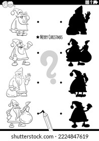 Schwarzweiß-Cartoon-Illustration, die mit den rechten Schatten übereinstimmt, mit Bildern Bildspiel mit Santa Clauses-Figuren auf Weihnachtszeit-Malerseite