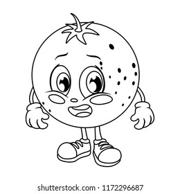 Black and White Cartoon Illustration of an Orange. Cute Fruit Coloring Page. Vector Illustration of an Orange Mascot Character