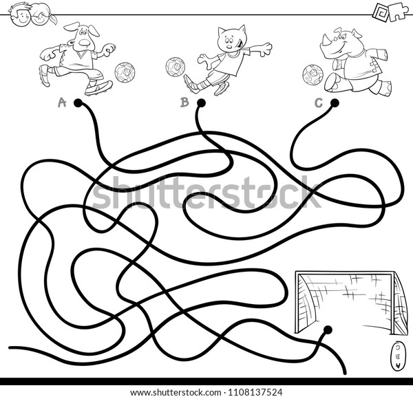 Black White Cartoon Illustration Paths Maze Education Stock Image