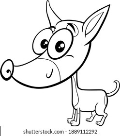 Black and white cartoon illustration of ratter or rattler purebred dog animal character coloring book page