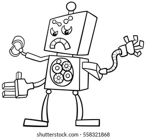 Black and White Cartoon Illustration of Robot Science Fiction or Fantasy Character Coloring Page