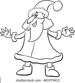 Black and White Cartoon Illustration of Santa Claus on Christmas for Coloring Book