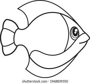 Black and White Cartoon Illustration of sea fish. Coloring Book Page.Illustration for children.