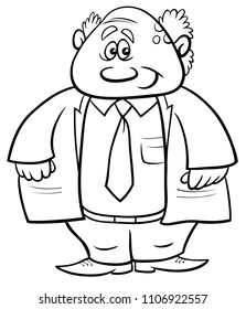 Black and White Cartoon Illustration of Senior Man Scientist or Professor Character Coloring Book