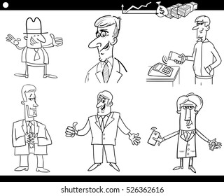 Black and White Cartoon Illustration Set of Funny Businessman Characters and Business Concepts