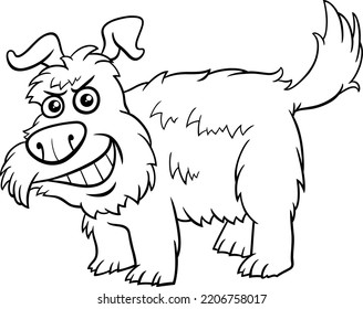 Schwarz-Weiß-Cartoon-Illustration von Shaggy-Hund-Comic-Tiercharakter