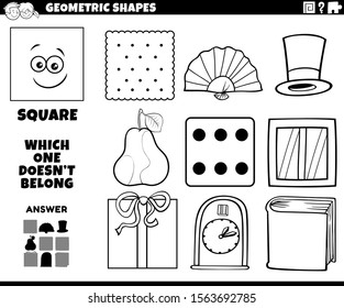 Black and White Cartoon Illustration of Square Geometric Shape Educational Task for Children Coloring Book Page