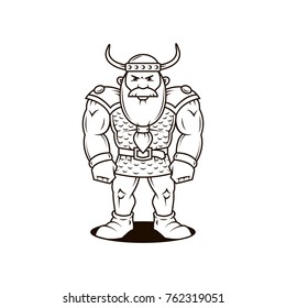 black and white cartoon illustration of a strong viking