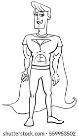 Black and White Cartoon Illustration of Superhero Character or Man in Hero Costume Coloring Page