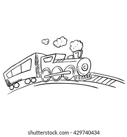 black and white cartoon illustration of a train