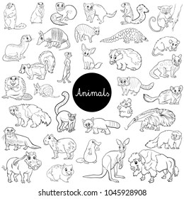 Black and White Cartoon Illustration of Wild Mammals Animal Characters Big Set Coloring Book