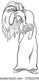 Black and White Cartoon Illustration of Witch Fantasy or Fairy Tale Character Coloring Page