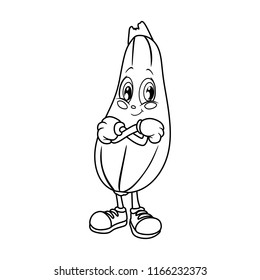 Black and White Cartoon Illustration of a Zucchini. Cute Vegetable Coloring Page. Vector Illustration of a Zucchini Mascot Character