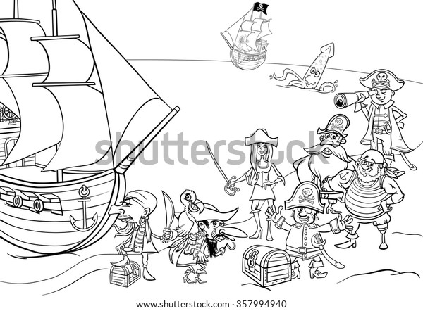 Black White Cartoon Illustrations Fantasy Pirate Stock Vector (Royalty ...