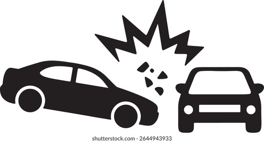 A black and white cartoon image depicts a car crash between two vehicles.