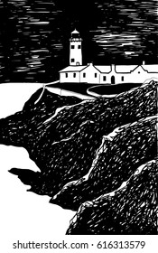 Black and white cartoon lighthouse
